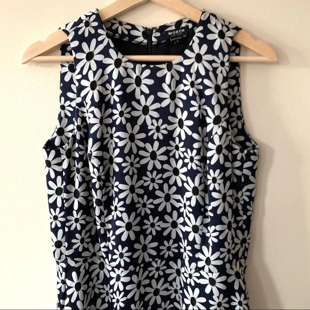 Worth • 6 • 100% Silk Navy Daisy Print Dress - Picture 4 of 8